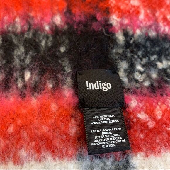 Indigo Black ivory red and pink plaid check blanket scarf - Picture 5 of 9